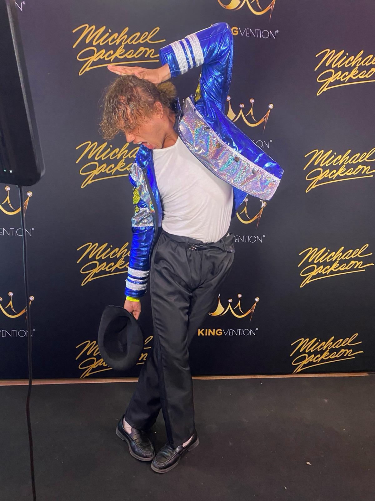 Addison Wonderland Michael Jackson tribute artist in a sequined jacket at KINGVENTION London